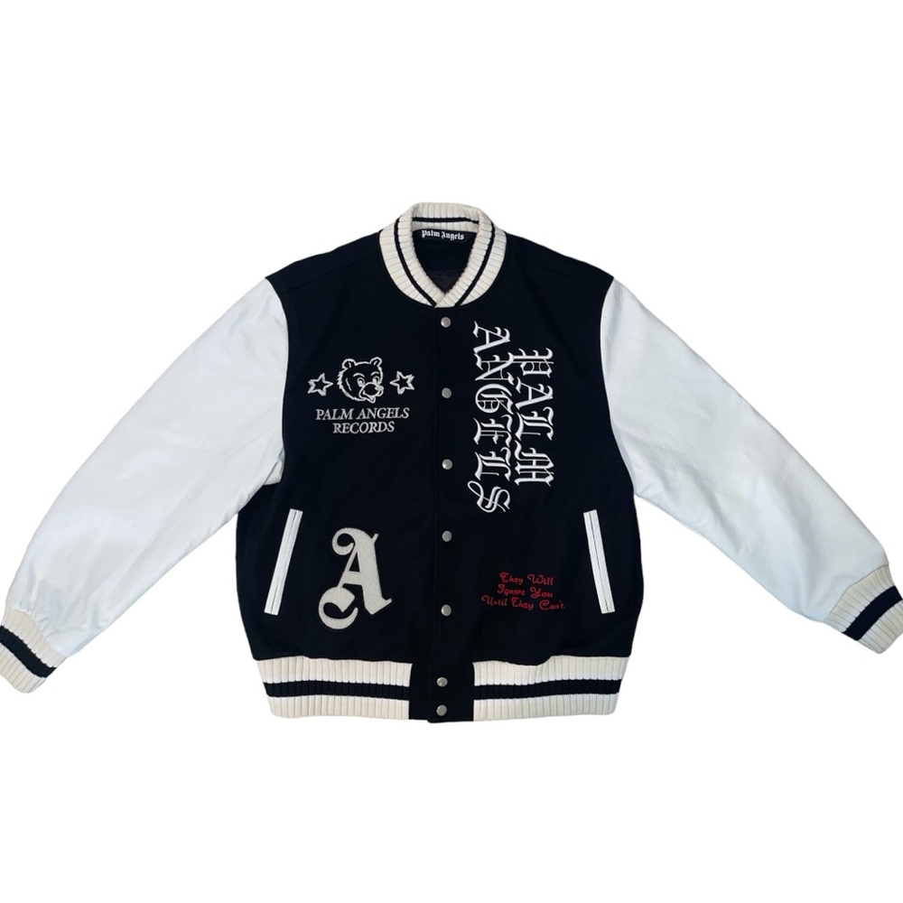 PALM ANGELS 
Smiley X Burning Head Varsity‎ Jacket - Black,Yellow